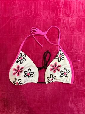 Y2K Floral Triangle Bikini Top • Pink Daisy Swim Top